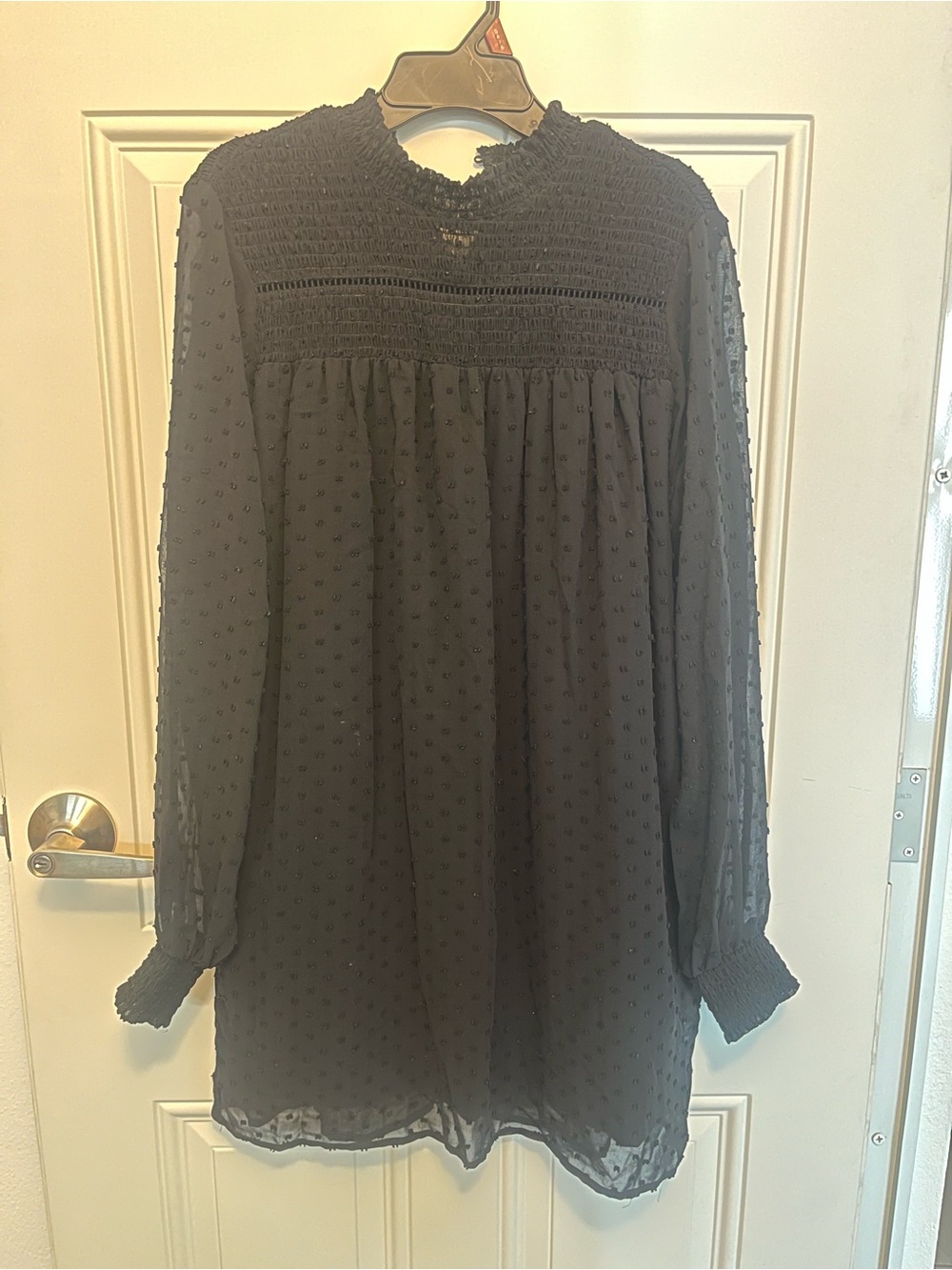 Zara Black Smocked Yoke Sheer Sleeve Dress